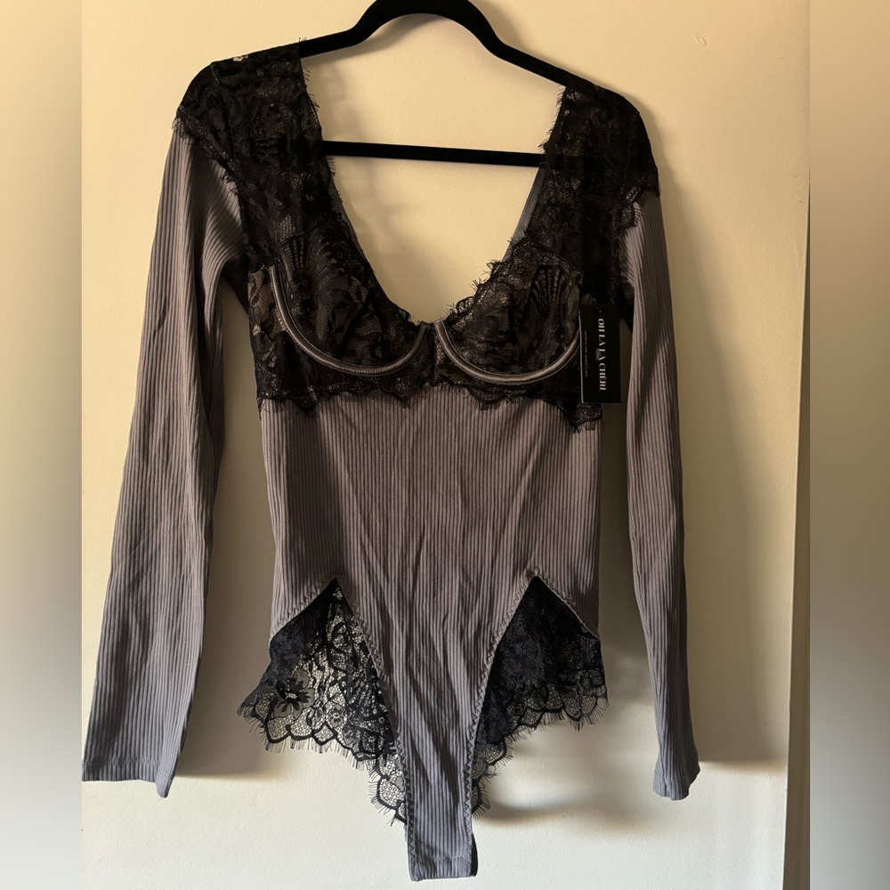 Beautiful long sleeve corset style teddy bodysuit